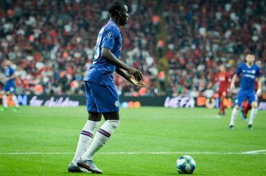 Istanbul, Turkey - August 14, 2019: Kurt Zouma player during the UEFA Super Cup Finals match between Liverpool and Chelsea at Vodafone Park in Vodafone Arena, Turkey