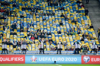 Kyiv, Ukrayna - 14 Ekim 2019: Uefa Euro 2020 ön eleme maçında Ukrayna milli takımı Ukrayna milli takımı Ukrayna ile oynamıştır.