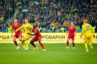 Kyiv, Ukrayna - 14 Ekim 2019: Uefa Euro 2020 ön eleme karşılaşmasında Ukrayna milli takımı Ukrayna milli takımı Ukrayna ile oynanan karşılaşmada Andrii Yarmolenko