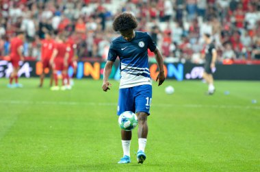 Istanbul, Turkey - August 14, 2019: Willian player during the UEFA Super Cup Finals match between Liverpool and Chelsea in Vodafon Arena stadium, Turkey