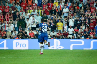 İstanbul, Türkiye - 14 Ağustos 2019: Türkiye 'nin Vodafone Arena kentindeki Vodafone Park' ta Liverpool ile Chelsea arasında oynanan Uefa Süper Kupası Finalleri sırasında Emerson