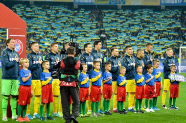 Kyiv, Ukrayna - 14 Ekim 2019: Uefa Euro 2020 ön eleme maçında Ukrayna milli takımı Ukrayna milli takımı ile Ukrayna milli takımı arasında oynanan karşılaşma