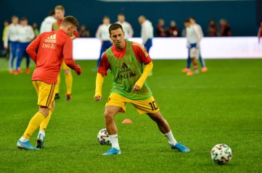 SAINT-PETERSBURG, RUSSIA - November 16, 2019: Eden Hazard and Belgium national football team training session during UEFA EURO 2020 qualifying match between Russia against Belgium, Russia