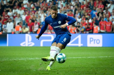 Istanbul, Turkey - August 14, 2019: Ross Barkley during the UEFA Super Cup Finals match between Liverpool and Chelsea at Vodafone Park in Vodafone Arena, Turkey
