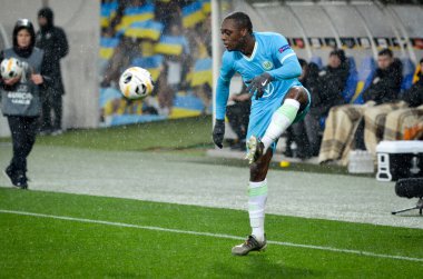 Lviv, Ukrayna - 28 Kasım 2019: Uefa Avrupa Ligi karşılaşmasında Jerome Roussillon oyuncusu Alexandria (Ukrayna) - Wolfsburg (Almanya), Ukrayna