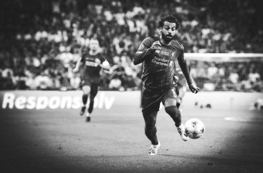 Istanbul, Turkey - August 14, 2019: Mohamed Salah player during the UEFA Super Cup Finals match between Liverpool and Chelsea at Vodafone Park in Vodafone Arena, Turkey