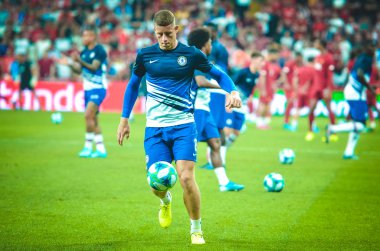 Istanbul, Turkey - August 14, 2019:  Ross Barkley during the UEFA Super Cup Finals match between Liverpool and Chelsea in Vodafon Arena stadium, Turkey