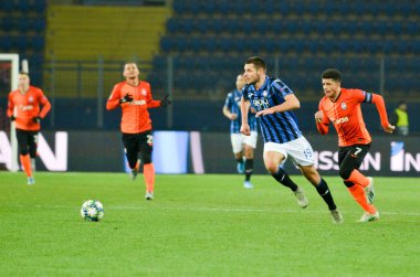 KHARKIV, UKRAINE - December 11, 2019: Berat Djimsiti player during the UEFA Champions League match between Shakhtar vs Atalanta Bergamasca Calcio BC (Italy), Ukraine