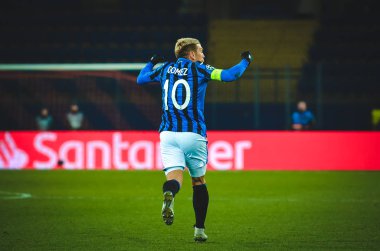 KHARKIV, UKRAINE - December 11, 2019: Papu Gomez celebrate goal scored during the UEFA Champions League match between Shakhtar vs Atalanta Calcio BC (Italy), Ukraine