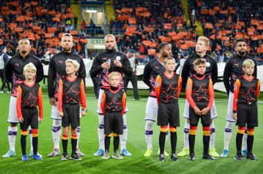 KHARKIV, UKRAINE - September 18, 2019: Manchester City Football player line up during the UEFA Champions League match between Shakhtar vs Manchester City, Ukraine