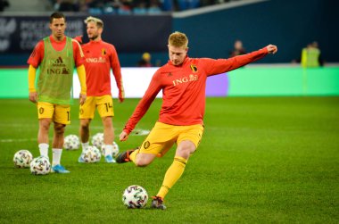 SAINT-PETERSBURG, RUSSIA - November 16, 2019: Kevin De Bruyne and Belgium national football team training session during UEFA EURO 2020 qualifying match between Russia against Belgium, Russia