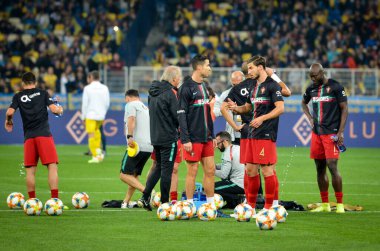 Kyiv, Ukrayna - 14 Ekim 2019: Uefa Euro 2020 ön eleme karşılaşması sırasında Cristiano Ronaldo ve Portekiz milli takımı Ukrayna - Portekiz, Ukrayna