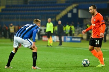 KHARKIV, UKRAINE - December 11, 2019: Timothy Castagne player during the UEFA Champions League match between Shakhtar vs Atalanta Bergamasca Calcio BC (Italy), Ukraine