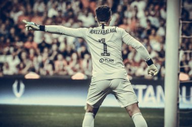Istanbul, Turkey - August 14, 2019:  Kepa Arrizabalaga during the UEFA Super Cup Finals match between Liverpool and Chelsea at Vodafone Park in Vodafone Arena, Turkey