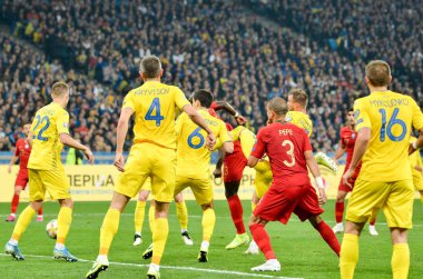 Kyiv, Ukrayna - 14 Ekim 2019: Uefa Euro 2020 ön eleme maçında Ukrayna milli takımı Ukrayna milli takımı Ukrayna ile oynamıştır.