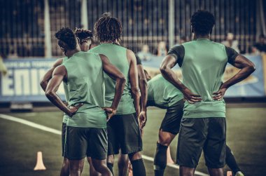 DNIPRO, UKRAINE - September 10, 2019: Nigeria national team training session during the friendly match between national team Ukraine against Nigeria national team, Ukraine