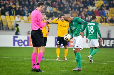 LVIV, UKRAINE - November 07, 2019: Wahbi Khazri hit penalty during the UEFA Europa League match between Alexandria (Ukraine) vs AS Saint Etienne (France), Ukraine