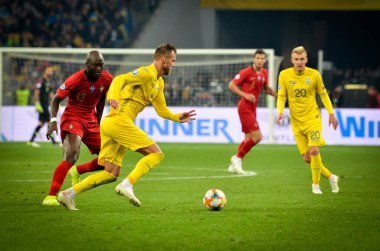Kyiv, Ukrayna - 14 Ekim 2019: Uefa Euro 2020 ön eleme karşılaşmasında Ukrayna milli takımı Ukrayna ile Ukrayna milli takımı arasında oynanan karşılaşma sırasında Danilo Pereira