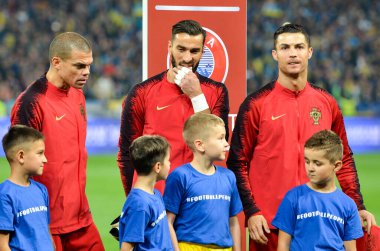 Kyiv, Ukrayna - 14 Ekim 2019: Uefa Euro 2020 ön eleme maçında Ukrayna milli takımı Ukrayna milli takımı Ukrayna ile oynamıştır.