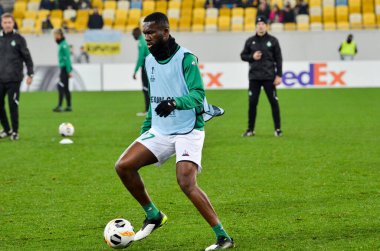 LVIV, UKRAINE - November 07, 2019: Jean-Eudes Aholou player during the UEFA Europa League match between Alexandria (Ukraine) vs AS Saint Etienne (France), Ukraine