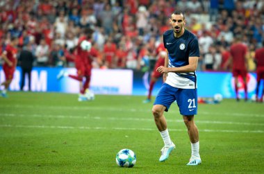 İstanbul, Türkiye - 14 Ağustos 2019: Vodafon Arena, Türkiye 'de Liverpool ile Chelsea arasında oynanan Uefa Süper Kupası Finalleri sırasında Davide Zappacosta