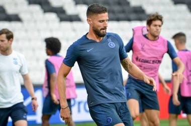 İstanbul, Türkiye - 14 Ağustos 2019: Uefa Süper Kupası Finallerinden önce Olivier Giroud Liverpool ile Chelsea arasında Vodafone Park, Vodafone Arena, Türkiye