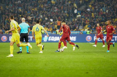 Kyiv, Ukrayna - 14 Ekim 2019: Uefa Euro 2020 ön eleme maçında Ukrayna milli takımı Ukrayna ile Ukrayna milli takımı arasında oynanan Cristiano Ronaldo