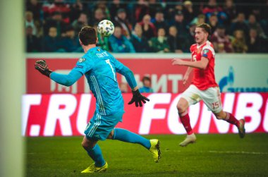 SAINT-PETERSBURG, RUSSIA - November 16, 2019: Thibaut Courtois during UEFA EURO 2020 qualifying match between national team Russia against Belgium national team, Russia