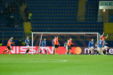 KHARKIV, UKRAINE - December 11, 2019: Football player during the UEFA Champions League match between Shakhtar vs Atalanta Bergamasca Calcio BC (Italy), Ukraine