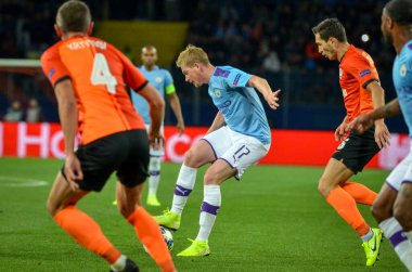 KHARKIV, UKRAINE - September 18, 2019: Kevin De Bruyne player during the UEFA Champions League match between Shakhtar Donetsk vs Manchester City (England), Ukraine