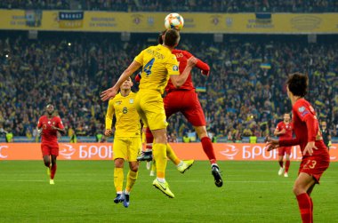 Kyiv, Ukrayna - 14 Ekim 2019: Uefa Euro 2020 ön eleme karşılaşmasında Ukrayna milli takımı Ukrayna ile Ukrayna milli takımı arasında oynanan karşılaşma sırasında Cristiano Ronaldo