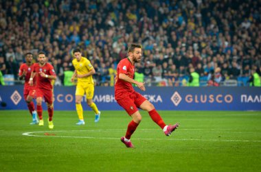 Kyiv, Ukrayna - 14 Ekim 2019: Uefa Euro 2020 ön eleme karşılaşmasında Ukrayna milli takımı Ukrayna ile Ukrayna milli takımı arasında oynanan karşılaşmada Bernardo Silva