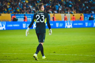 DNIPRO, UKRAINE - September 10, 2019: Andrii Lunin player during the friendly match between national team Ukraine against Nigeria national team, Ukraine
