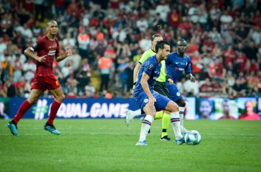 İstanbul, Türkiye - 14 Ağustos 2019: Türkiye 'nin Vodafone Park kentinde Liverpool ile Chelsea arasında oynanan Uefa Süper Kupası Finalleri sırasında Pedro