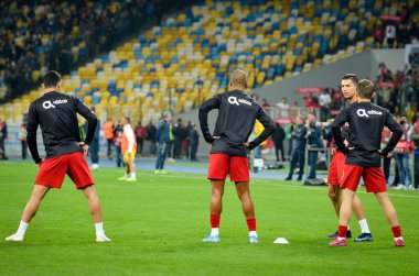 Kyiv, Ukrayna - 14 Ekim 2019: Uefa Euro 2020 ön eleme maçında Portekiz, Ukrayna ile Ukrayna arasında oynanan karşılaşmada Portekiz milli futbol takımı antrenmanı