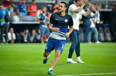 İstanbul, Türkiye - 14 Ağustos 2019: Türkiye 'nin Vodafone Arena stadyumunda Liverpool ile Chelsea arasında oynanan Uefa Süper Kupa Finalleri' nde Pedro oyuncusu