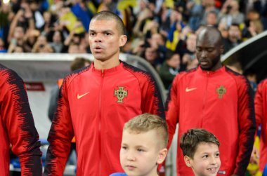 Kyiv, Ukrayna - 14 Ekim 2019: Uefa Euro 2020 ön eleme karşılaşmasında Ukrayna milli takımı Ukrayna milli takımı Ukrayna 'ya karşı Pepe Portekiz milli takımı