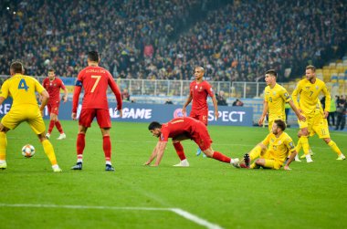 Kyiv, Ukrayna - 14 Ekim 2019: Uefa Euro 2020 ön eleme karşılaşmasında Ukrayna milli takımı Ukrayna ile Ukrayna milli takımı arasında oynanan karşılaşma sırasında Goncalo Guedes