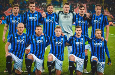 KHARKIV, UKRAINE - December 11, 2019: Line up Atalanta BC  player during the UEFA Champions League match between Shakhtar vs Atalanta Bergamasca Calcio BC (Italy), Ukraine