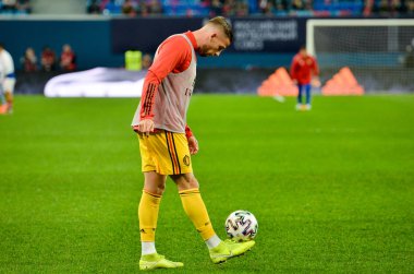 SAINT-PETERSBURG, RUSSIA - November 16, 2019: Toby Alderweireld and Belgium national football team training session during UEFA EURO 2020 qualifying match, Russia