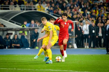 Kyiv, Ukrayna - 14 Ekim 2019: Uefa Euro 2020 ön eleme karşılaşmasında Joao Felix Portekiz milli takımı Ukrayna ile karşılaşacak
