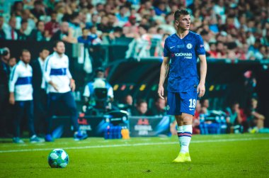 Istanbul, Turkey - August 14, 2019: Mason Mount player during the UEFA Super Cup Finals match between Liverpool and Chelsea at Vodafone Park in Vodafone Arena, Turkey
