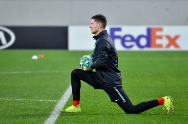 Lviv, Ukrayna - 28 Kasım 2019: Alexandria (Ukrayna) ile Wolfsburg (Almanya), Ukrayna arasındaki Uefa Avrupa Ligi maçı sırasında Pavao Pervan oyuncusu