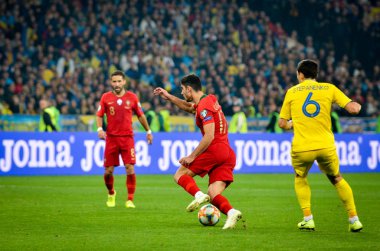 Kyiv, Ukrayna - 14 Ekim 2019: Uefa Euro 2020 ön eleme karşılaşmasında Ukrayna milli takımı Ukrayna ile Ukrayna milli takımı arasında oynanan karşılaşma sırasında Goncalo Guedes