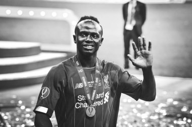 İstanbul, Türkiye - 14 Ağustos 2019: Türkiye 'nin Vodafone Arena kentindeki Vodafone Park' ta Liverpool ile Chelsea arasında oynanan Uefa Süper Kupası Finalleri 'nde Sadio Mane oyuncusu