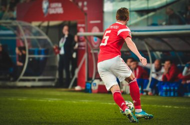 SAINT-PETERSBURG, RUSSIA - November 16, 2019: Andrey Semenov during UEFA EURO 2020 qualifying match between national team Russia against Belgium national team, Russia