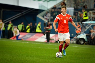SAINT-PETERSBURG, RUSSIA - November 16, 2019: Roman Zobnin player during UEFA EURO 2020 qualifying match between national team Russia against Belgium national team, Russia