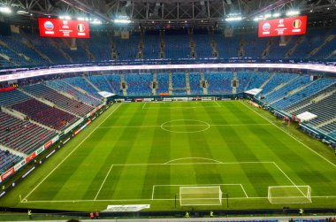 SAINT-PETERSBURG, RUSSIA - November 16, 2019: General view of the Gazprom Arena stadium with inside view during UEFA EURO 2020 qualifying match between national team Russia against Belgium, Russia