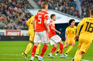 SAINT-PETERSBURG, RUSSIA - November 16, 2019: Andrey Semenov player during UEFA EURO 2020 qualifying match between national team Russia against Belgium national team, Russia