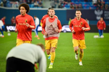 SAINT-PETERSBURG, RUSSIA - November 16, 2019: Axel Witsel and  Belgium national football team training session during UEFA EURO 2020 qualifying match between Russia against Belgium, Russia